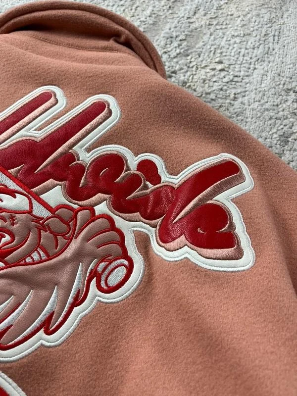 Chaqueta Varsity vintage Y2K rosa beige bordada con doble cremallera talla S – photo 11